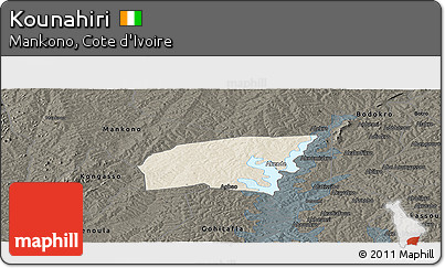 Shaded Relief Panoramic Map of Kounahiri, darken