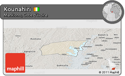 Shaded Relief Panoramic Map of Kounahiri, semi-desaturated
