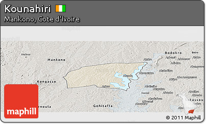 Shaded Relief Panoramic Map of Kounahiri, semi-desaturated