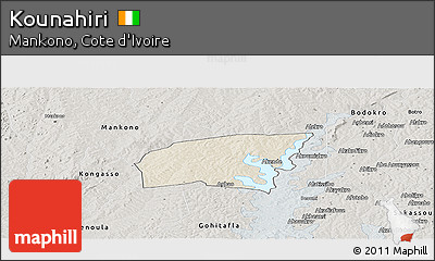 Shaded Relief Panoramic Map of Kounahiri, semi-desaturated