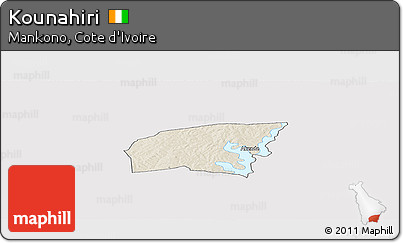 Shaded Relief Panoramic Map of Kounahiri, single color outside