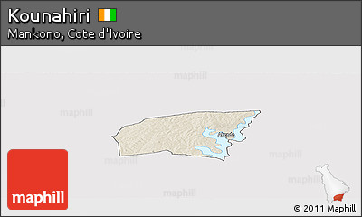 Shaded Relief Panoramic Map of Kounahiri, single color outside