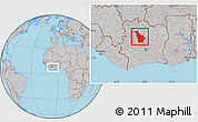 Gray Location Map of Mankono, within the entire country