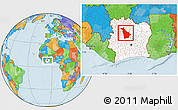Political Location Map of Mankono, highlighted country, within the entire country