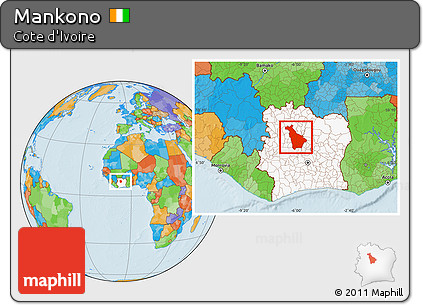 Political Location Map of Mankono, highlighted country