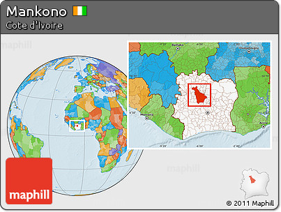 Political Location Map of Mankono, highlighted country