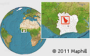 Satellite Location Map of Mankono, highlighted country