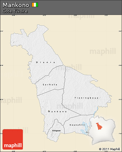 Classic Style Map of Mankono, single color outside