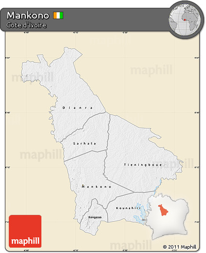 Classic Style Map of Mankono, single color outside