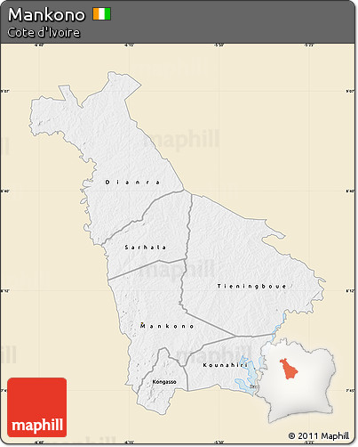 Classic Style Map of Mankono, single color outside