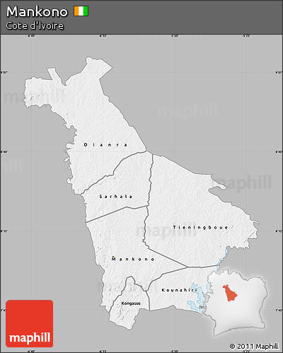 Gray Map of Mankono, single color outside