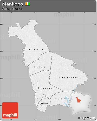 Gray Map of Mankono, single color outside