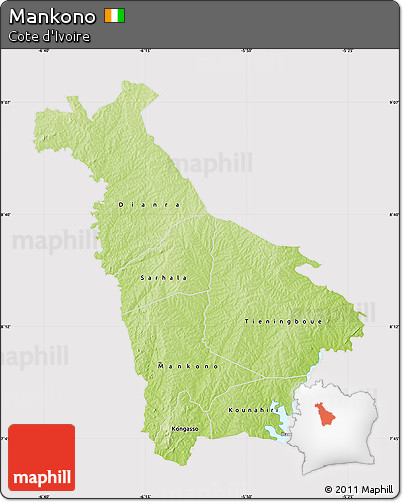 Physical Map of Mankono, cropped outside