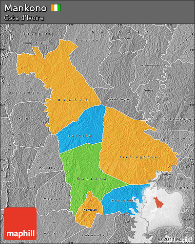 Political Map of Mankono, desaturated
