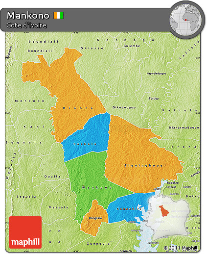 Political Map of Mankono, physical outside