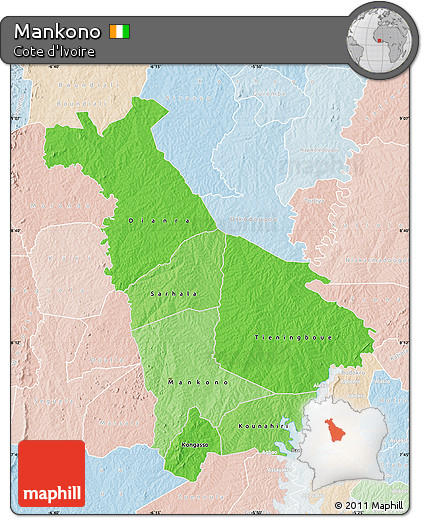 Political Shades Map of Mankono, lighten