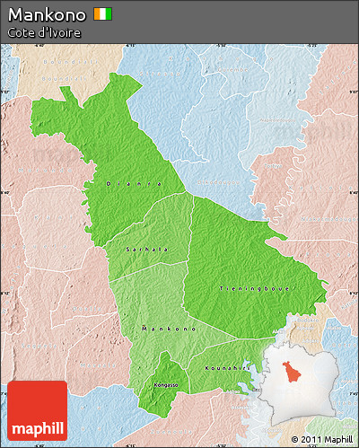 Political Shades Map of Mankono, lighten