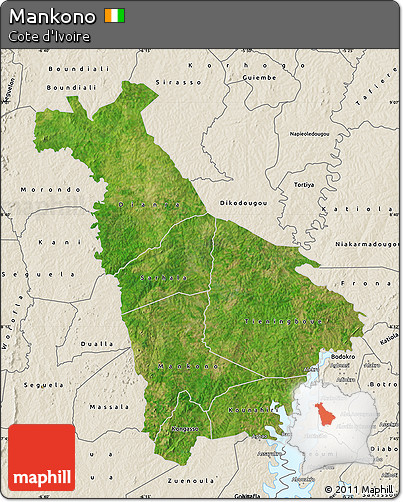 Satellite Map of Mankono, shaded relief outside