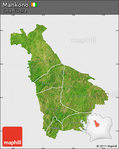 Satellite Map of Mankono, single color outside