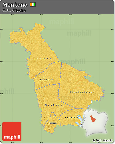 Savanna Style Map of Mankono, single color outside