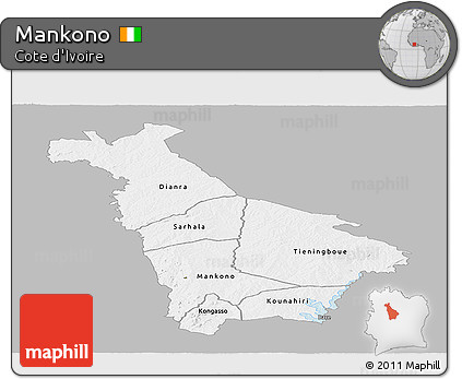 Gray Panoramic Map of Mankono, single color outside