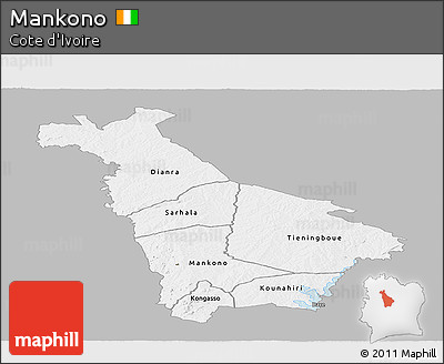 Gray Panoramic Map of Mankono, single color outside