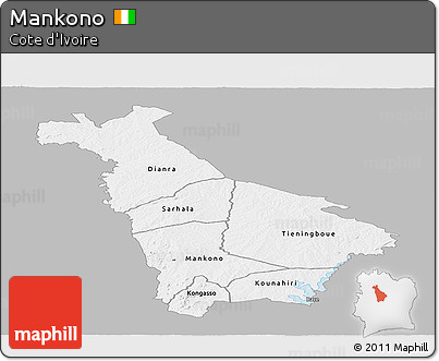 Gray Panoramic Map of Mankono, single color outside