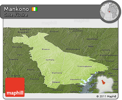 Physical Panoramic Map of Mankono, darken