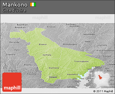 Physical Panoramic Map of Mankono, desaturated