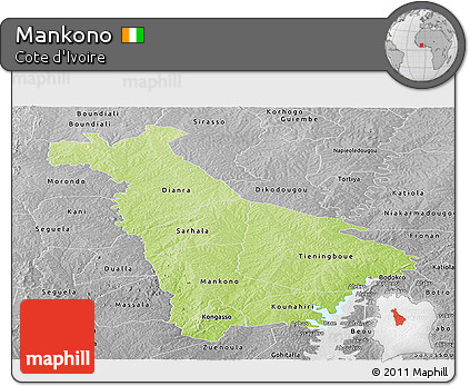 Physical Panoramic Map of Mankono, desaturated
