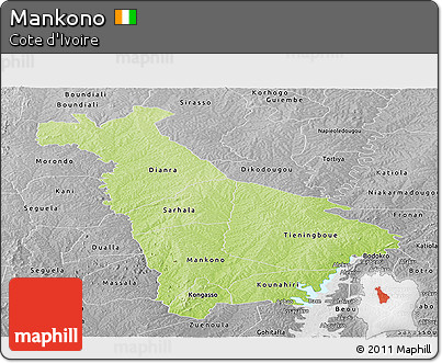 Physical Panoramic Map of Mankono, desaturated