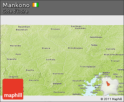 Physical Panoramic Map of Mankono