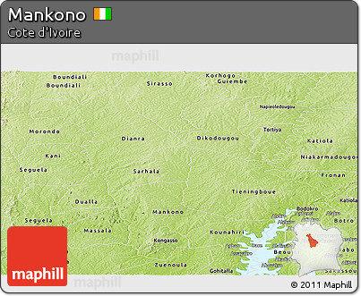Physical Panoramic Map of Mankono