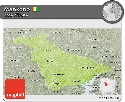 Physical Panoramic Map of Mankono, semi-desaturated