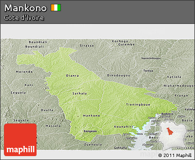 Physical Panoramic Map of Mankono, semi-desaturated