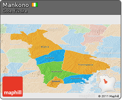 Political Panoramic Map of Mankono, lighten