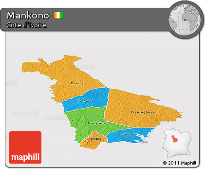 Political Panoramic Map of Mankono, single color outside