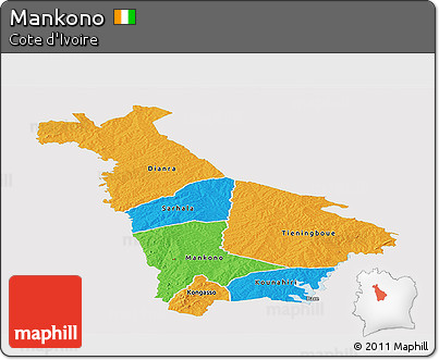 Political Panoramic Map of Mankono, single color outside