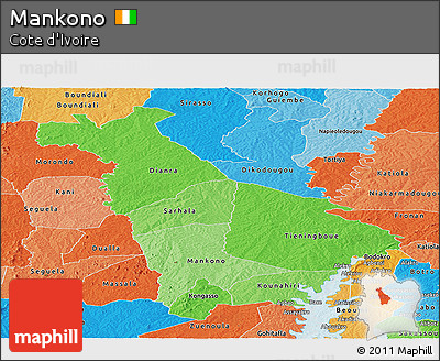 Political Shades Panoramic Map of Mankono