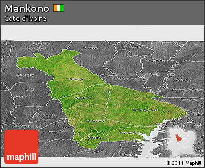 Satellite Panoramic Map of Mankono, desaturated