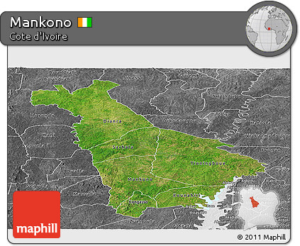Satellite Panoramic Map of Mankono, desaturated