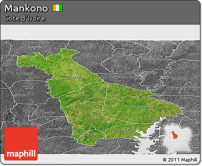 Satellite Panoramic Map of Mankono, desaturated