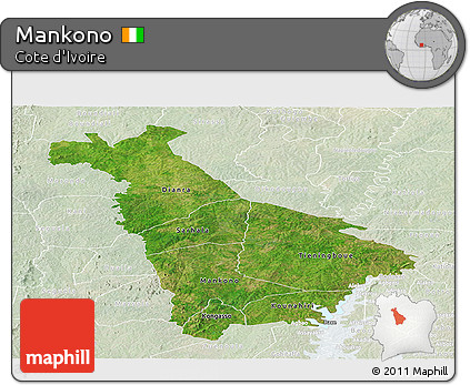 Satellite Panoramic Map of Mankono, lighten