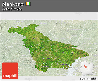 Satellite Panoramic Map of Mankono, lighten