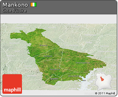 Satellite Panoramic Map of Mankono, lighten