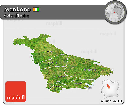 Satellite Panoramic Map of Mankono, single color outside