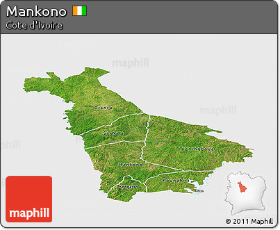 Satellite Panoramic Map of Mankono, single color outside