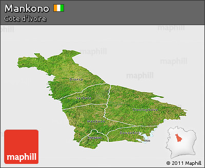 Satellite Panoramic Map of Mankono, single color outside