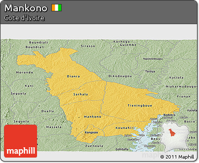 Savanna Style Panoramic Map of Mankono