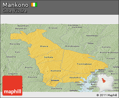 Savanna Style Panoramic Map of Mankono